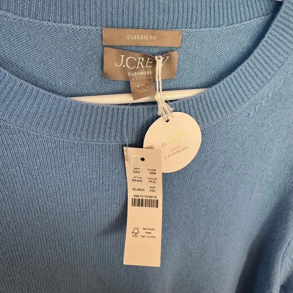 J.Crew Cashmere Classic-Fit Crewneck Sweater WMNS 2XL Pale Cerulean Blue Knitted